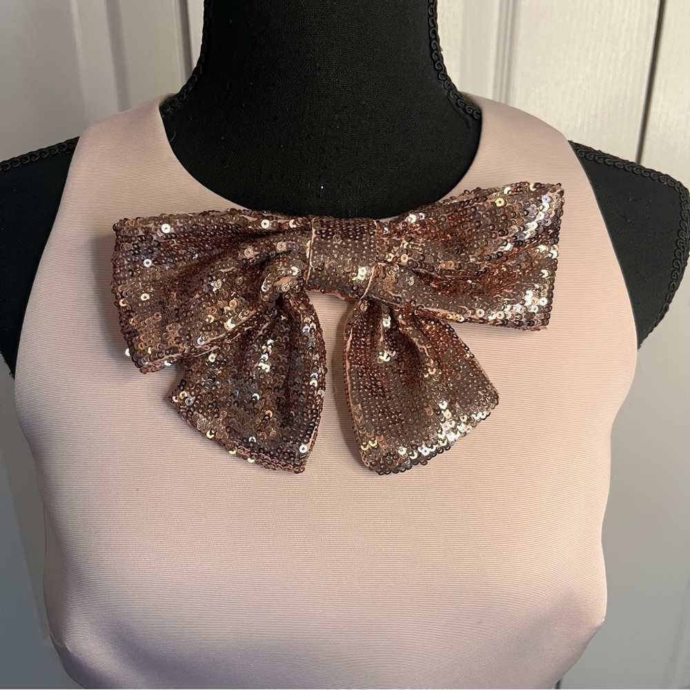 Kate Spade New York Bateau Neckline A Line Mini Dress Sz 2 Rose Gold Bow Blush - Picture 3 of 9